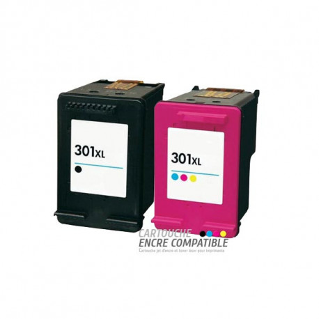 Pack 2 cartouches compatible avec HP 301 XL noir et couleur Pack